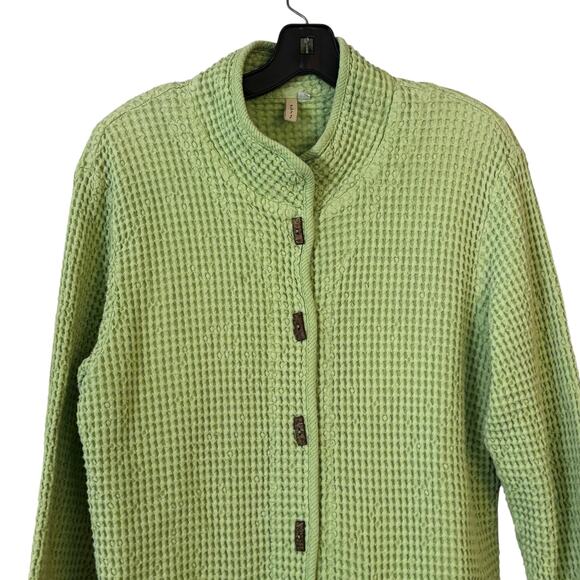 By JJ Waffle Knit Light Green Button Cardigan/Jacket L Wood Buttons Lagenlook - Picture 2 of 11